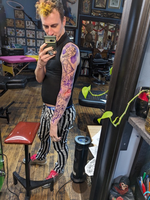 stencil of new tattoo sleeve